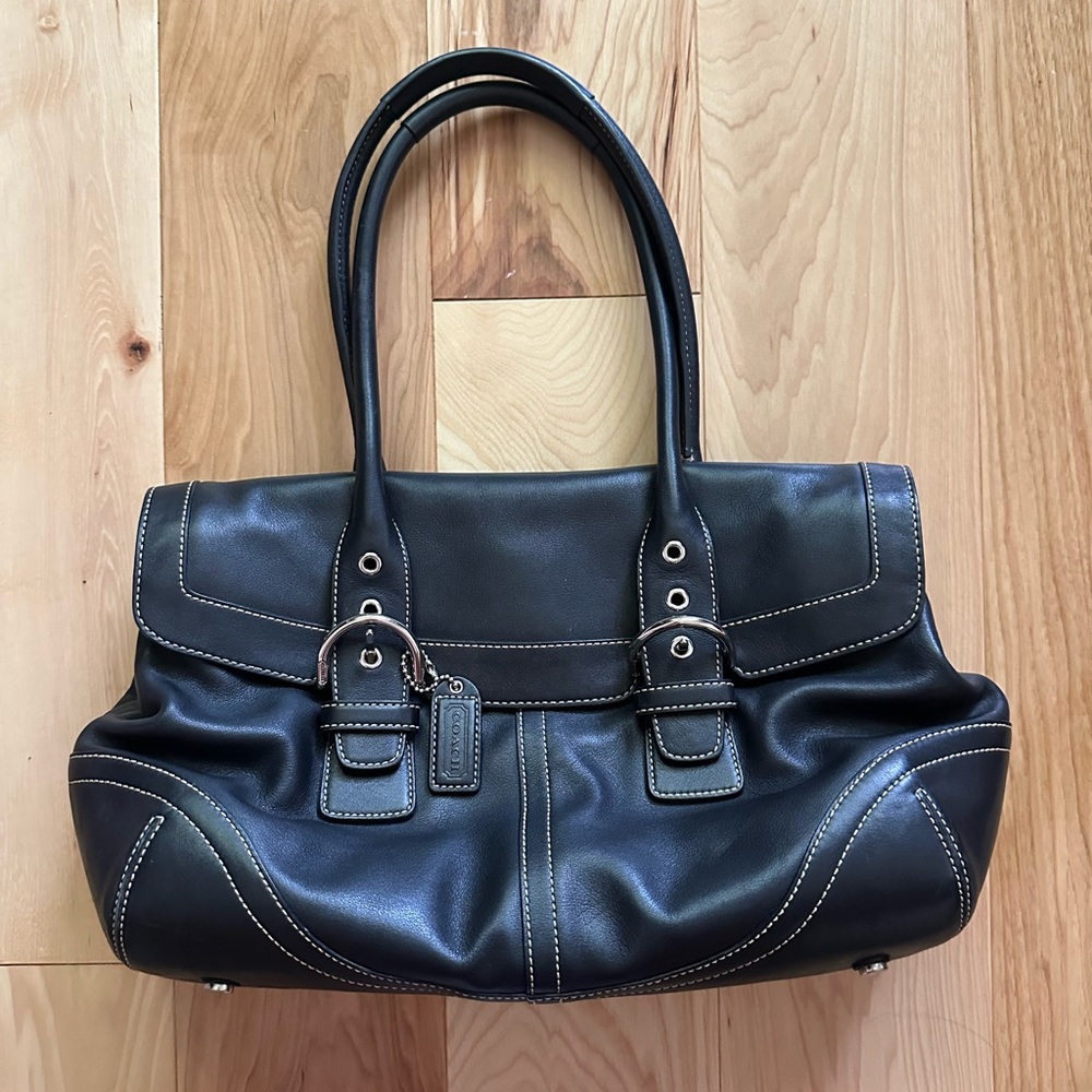 Black coach purse with silver hardware